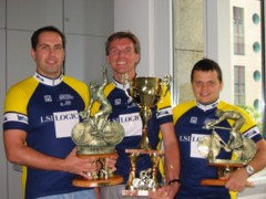 Dolomites race trio with trophies